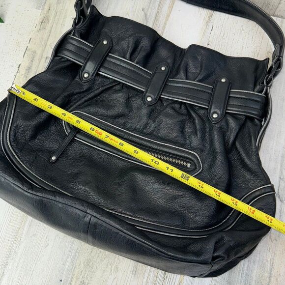 Cole Haan Black Leather Pebbled Satchel Handbag Metallic Trim Large Bag Purse - Picture 8 of 8